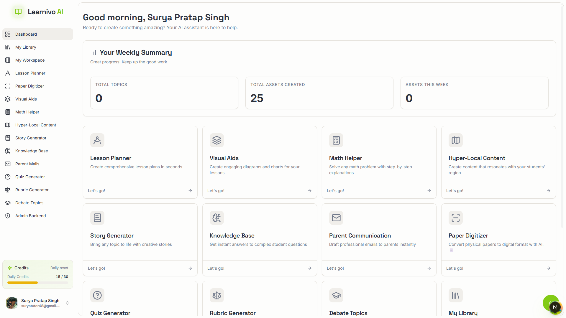 Learnivo Dashboard Interface